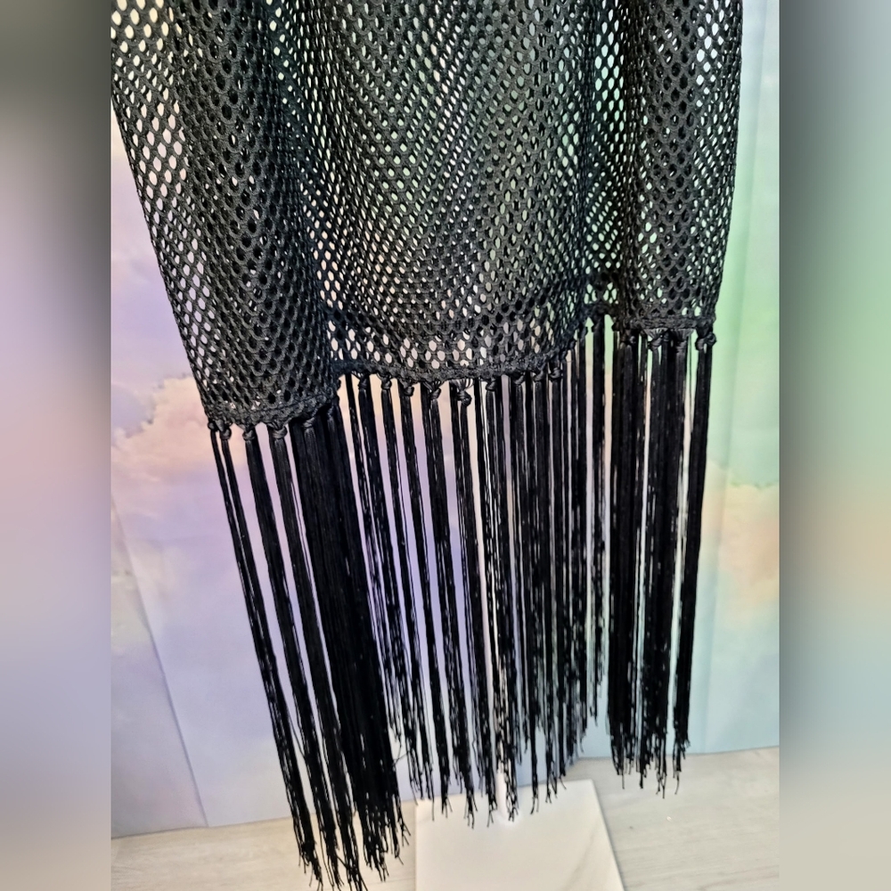 Wild Fable Black Mesh Fringe Maxi Cover-Up Swimwear Festival Layering Versatile - Picture 2 of 3